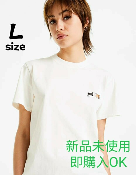 Lサイズ MAISON KITSUNE メゾンキツネ 刺繍ロゴ　フォックス Tシャツ ダブルフォックス Tシャツ