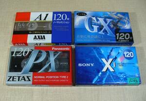 カセットテープ　ノーマル　AXIA A1-120 / Panasonic PX-120 / SONY XI-120 / DAISO GX-120　4個セット　未開封！
