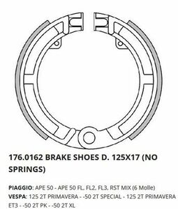 POLINI 176.0162 brake shoe ( springs less ) Vespa V50S/V100/ET3/APE front wheel 22512