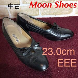 【売り切り!送料無料!】A-341 Moon Shoes!パンプス!黒!ブラック!23.0cm EEE!リボン!かわいい!おしゃれ!日本製!中古!