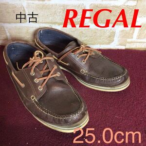 [ selling out! free shipping!]A-343 REGAL! deck shoes!25.0cm! Brown! tea color! casual shoes! stylish! usually put on footwear! travel! shopping! used!