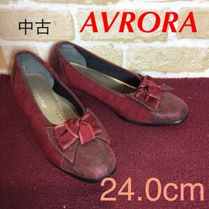 [ selling out! free shipping!]A-348 AVRORA! pumps! ribbon! red group!24.0cm! stylish! unusual material! suede! lovely! used!