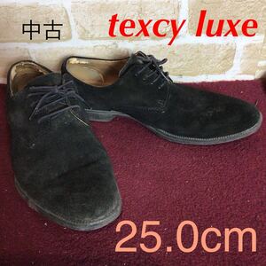 【売り切り!送料無料!】A-349 texcy luxe!ドレスシューズ!ブラック!黒!25.0cm!asics!ビジネスシューズ!おしゃれ!中古!