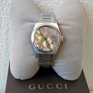 GUCCI PANTHEON 115.4 YA115401 腕時計 シルバー ブラックシェル クォーツ デイト