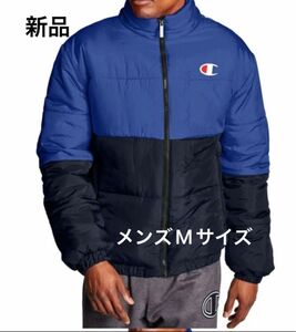 新品 Champion チャンピオン ダウン メンズM ネイビー×ブルー ロゴ入 ダウンジャケット NIKE adidas好きにも