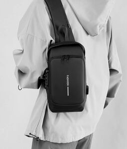  summer sale body bag USB port shoulder bag one shoulder USB charge high capacity men's body bag tote bag black 