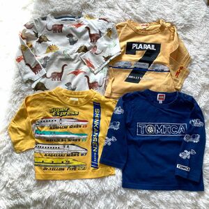 乗り物など男の子の大好きなTシャツ　4枚セット　まとめ売り　トミカ　新幹線　プラレール　恐竜