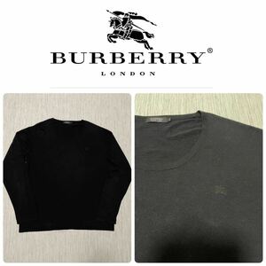 BURBERRY BLACK LABEL バーバリー ブラック レーベル 黒 長袖 クルーネック ニット セーター トップス 4 ロゴ 刺繍 ビジネス 紳士