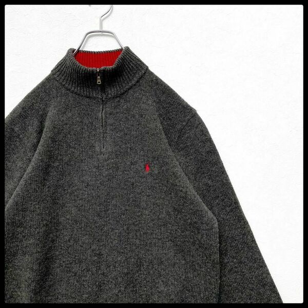 ヴィンテージ　ポロラルフローレン　ハーフジップ　羊毛　ニットセーター　グレー　メンズ　Ｌサイズ　インパクト21　Polo Ralph Lauren 