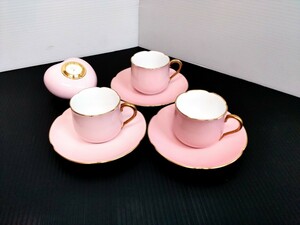 大倉陶園　OKURA 　色蒔き　デミタスカップ&ソーサー　3客セット　ピンク　茶器　ミニサイズ　高級ブランド食器　キッチン雑貨　インテリア