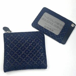 [ new goods * unused ] seal . shop in tenya Uehara . 7 L character fastener purse pass case 2. set navy deer leather id053