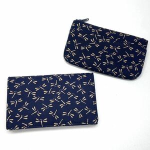 [ new goods * unused ] seal . shop in tenya Uehara . 7 card-case card-case change purse . coin case 2 piece set navy dragonfly deer leather id060