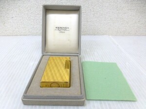 【34272】◆喫煙グッズ HERME'S/エルメス Dupont/デュポン ライター ガス ゴールド 波模様 箱付 現状品◆