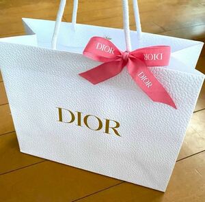 【新品未使用】DIOR　ディオール ピンク ロゴリボン付き ショッパー（大）大きいサイズ 紙袋