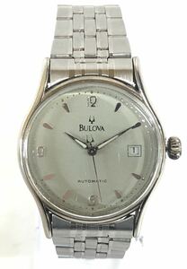 【SR195】稼働品 BULOVA ブローバ 46091 デイト 自動巻き AUTOMATIC 裏スケ シルバー文字盤 メンズ 腕時計 箱付き