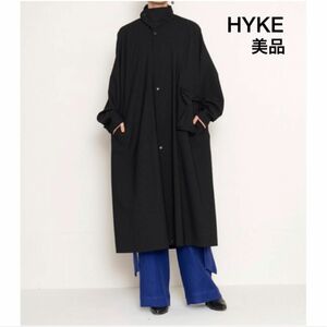 美品 HYKE STRETCH TROPICAL MILITARY COAT ハイク ミリタリー コート ブラック メンズ