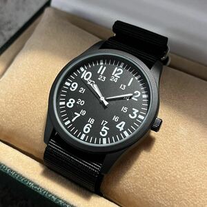 ミリタリーウォッチ 腕時計 41mm クォーツ セイコームーブメント搭載 黒ブラックnatoベルト付属 パイロットウォッチ 軍用時計