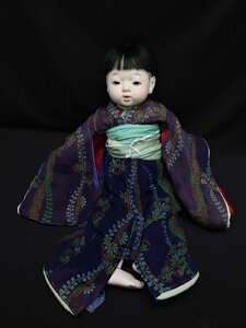 【青】022415市松人形　男の子　着物　ガラス目　明光作　日本人形　（2471070-6/209）