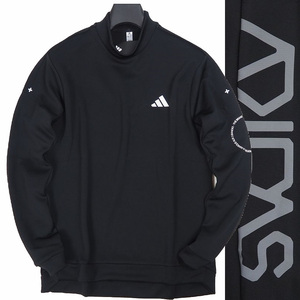 R140 新品 アディダスゴルフ 中厚 ダブルニット モックネック シャツ 長袖 (サイズ:XL) adidas GOLF 保温性 ブラック