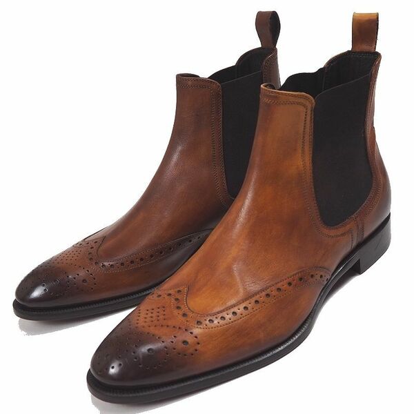  P959 未使用品 フローレンス 本革 メダリオン サイドゴア ブーツ C florence 高級イタリア製 26.5cm メンズ 紳士靴 e-59