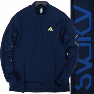 R141 新品 アディダスゴルフ 中厚 ダブルニット モックネック シャツ 長袖 (サイズ:L) adidas GOLF 保温性 ネイビー系