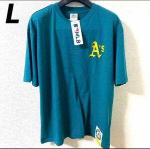 【新品】MLB アスレチックス　 刺繍ロゴ　ワンポイント　Tシャツ グリーン　L