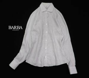 バルバナポリ BARBA NAPOLI リネン100％ ストライプ シャツ 42 