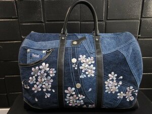 ｍ7162 極美品　ICHINOI　デニムボストンバッグ　桜の花　日本製　デニム生地　大きいかばん　旅行などにも　