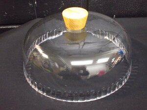 t4295　美品　ケーキドーム　ガラスドーム　ガラスケース　ケーキカバー　カフェ　ディスプレイ　直径約24cm　木製の持ち手