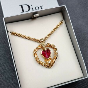 箱付き Dior ネックレス ディオール ハート カラーストーン ロング ゴールド CD ロゴ アクセサリー 金 80cm