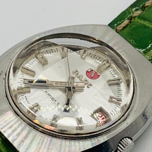 RADO KRIENS 260879 AT 自動巻き ラドー 腕時計 メンズ 文字盤 特殊 カット ガラス 緑 革ベルト クロコ レア 時計 小物 14128 シルバー