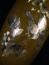 d0214 真峰作 銅製 金銀象嵌 花鳥文 花瓶 花入れ 華道 華道具_画像5