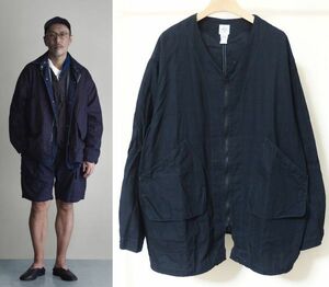 23SS POST O'ALLS OVERALLS ポスト オーバーオールズ 3115-RNV DEE V ribby twill navy ノーカラー ジップ ジャケット XL