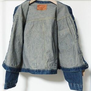 or slow orslow オアスロウ Lot 6011 1st type 40's PLEATED FRONT BLOUSE T-BACK TYPE Used Wash デニム ジャケット Gジャン 4/XLの画像3