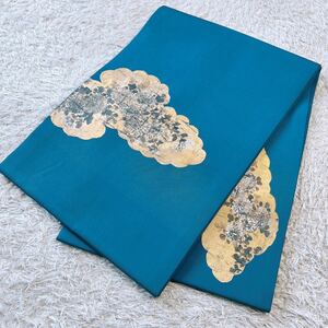 [ Rene -toru] obi ... blue gold length 356cm kimono kimono small articles .. old * including in a package possible * 0223