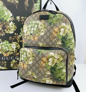 1円 グッチ ◆美品◆ GUCCI GGブルームス リュック バックパック GGスプリーム 花柄 フラワー イエロー 黄色 シグネチャー PVC 406370 箱付