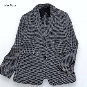  прекрасный товар *Max Mara Max Mara белый бирка кашемир . твид tailored jacket темно-синий темно-синий 40