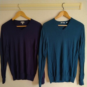 ユニクロの薄手のセーター　２着セット　紫パープル　ターコイズブルー　Mサイズ　美品