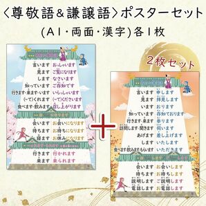 尊敬語・謙譲語ポスターセット（A1・両面・漢字版）各1枚　『みんなの日本語』準拠、日本語教育　日本語教師　小学生　敬語