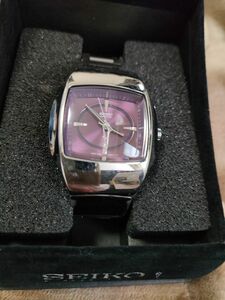SEIKO 5M45-5A00 セイコー 自動巻き 腕時計 パープル文字盤 紫 キネティック デイト スクエア メンズ レディース