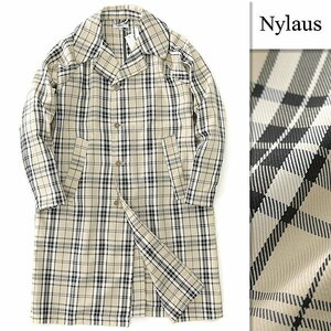 新品 NYLAUS ナイラス 春 秋 チェック ステンカラー コート M ベージュ 【J55651】 メンズ 洗濯可能 タータン バルカラー バルマカーン