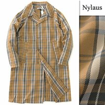 新品 NYLAUS ナイラス 春 秋 チェック ステンカラー コート L 茶 灰 白 【J57598】 メンズ 洗濯可能 タータン バルカラー バルマカーン_画像1