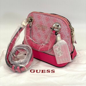 6393-80【 GUESS 】 ゲス ハンドバッグ ショルダーバッグ ロゴ 総柄 キャサリン キーホルダー カバン 鞄 ピンク 未使用保管品