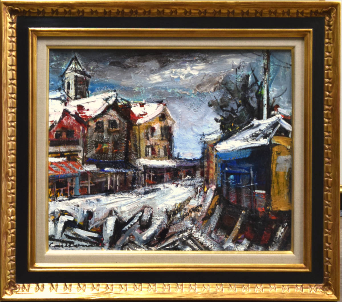 [Authenticity Guaranteed] Rodolphe Caillot Snow on the Ile de France Oil Painting No. 8/Famous contemporary painter from Paris, France/Endorsement included/Order of the Legion of Honor, painting, oil painting, Nature, Landscape painting