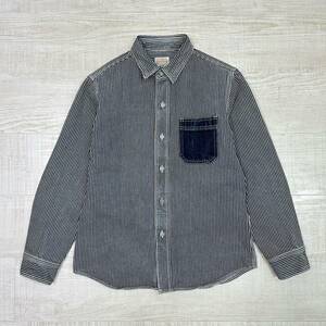 児島 ジーンズ KOJIMA GENES DENIM BASIC WORK SHIRT ヒッコリー デニム ベーシック ワーク シャツ サイズ L