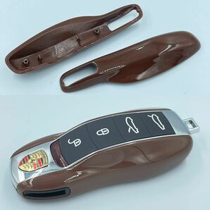 ブラウン☆ポルシェ スマートキーカバー☆ キーケース キーホルダー 着せ替えマカン カイエン カレラ 911 ボクスター パナメーラ ykshopk