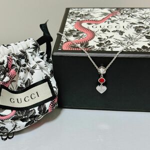 GUCCI ネックレス ハート スタッズ シルバー レッド グッチ ホワイトデー