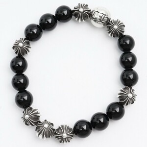 Chrome Hearts 10mm Onyx beads beadslet silver black Chrome Hearts Bracelet Be Bears CH Cross