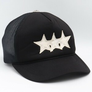 CHROME HEARTS スリースターレザーパッチトラッカーキャップ ブラック クロムハーツ Three Star Leather Patch Trucker Cap メッシュ 帽子