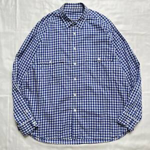 PORTER CLASSIC ポータークラシック Roll Up Shirt ロールアップシャツ ギンガムチェック ブルー×ホワイト Lサイズ 長袖シャツ 